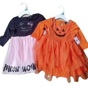 Lilt Toddler Dresses Halloween 24m x2 Pumpkin Kitty Tutu Skirt NWT Orange Black